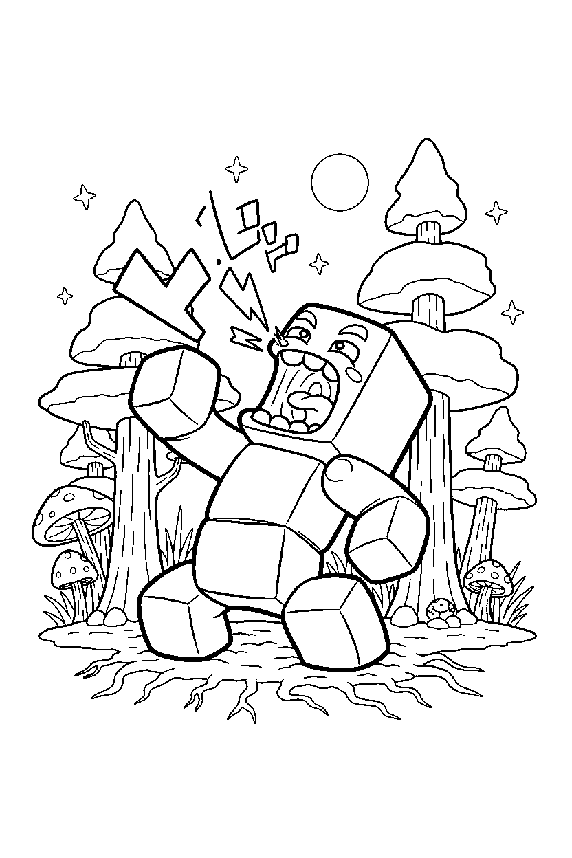 minecraft slime howling playfully in a dark forest line art