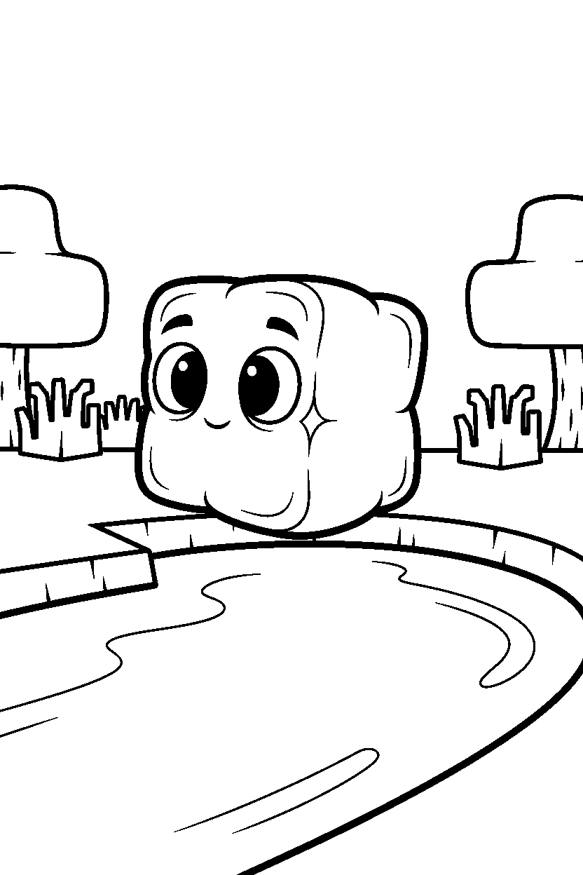 minecraft slime looking around curiously near a river line art