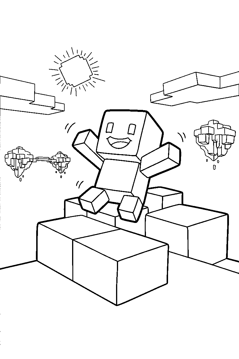 minecraft slime playing happily in a sky base line art