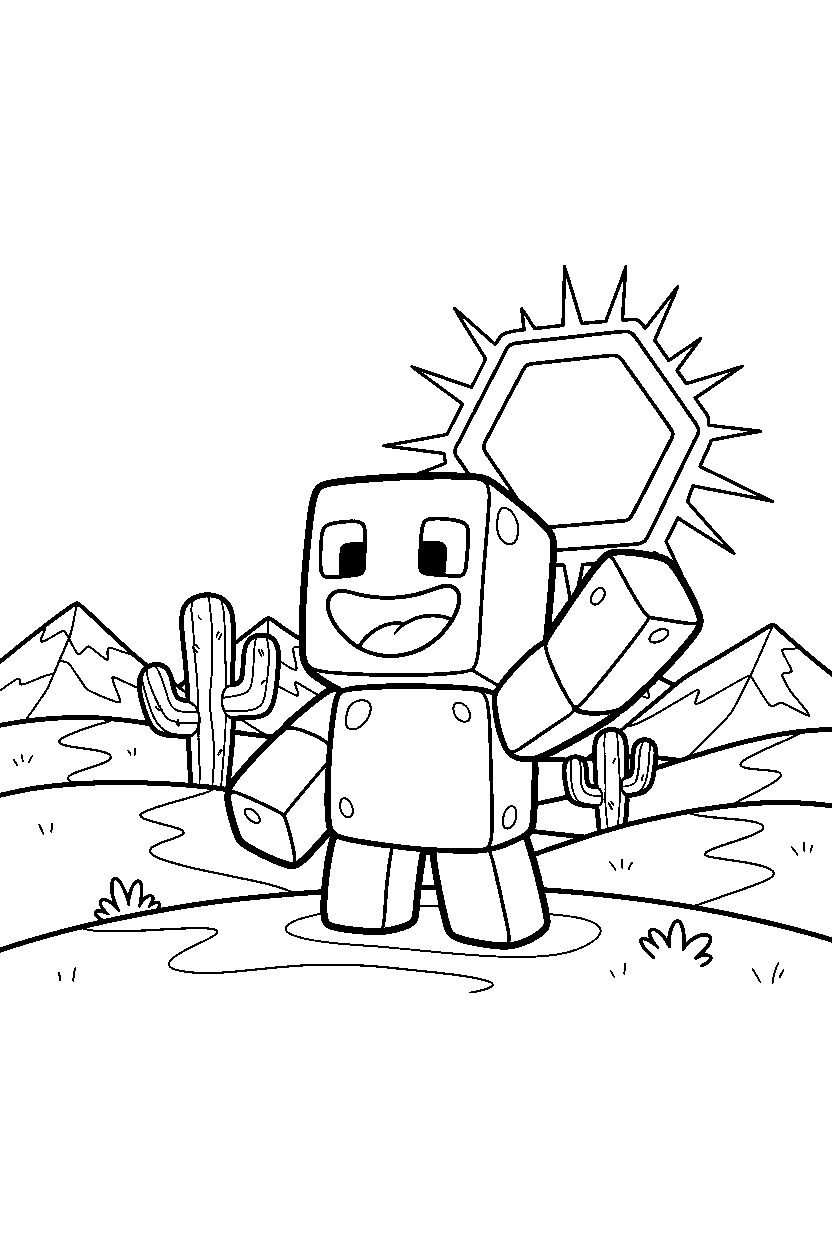 minecraft slime posing happily in a desert line art