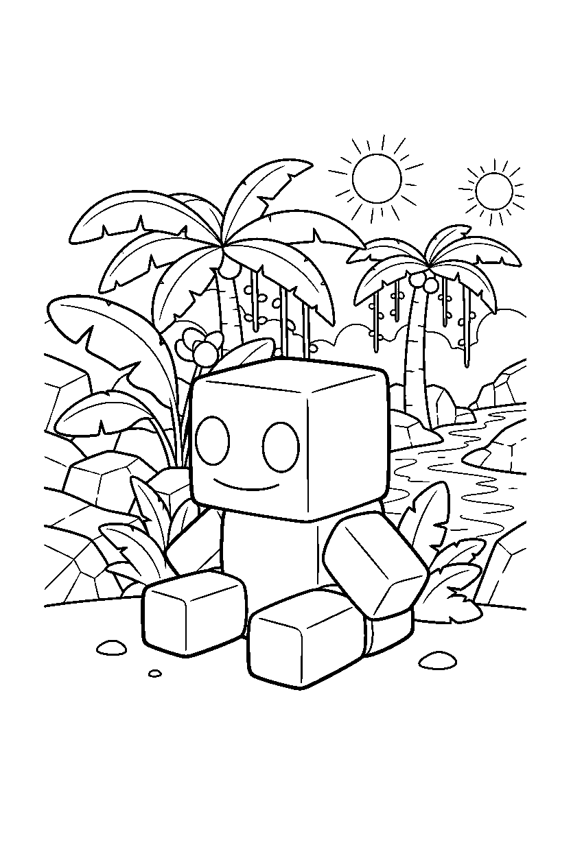 minecraft slime sitting calmly in a jungle line art