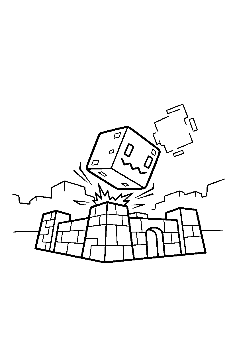 minecraft slime stomping playfully in a castle base line art