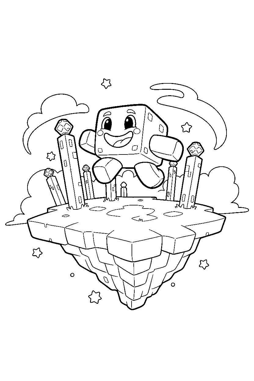 minecraft slime walking happily on an end island line art