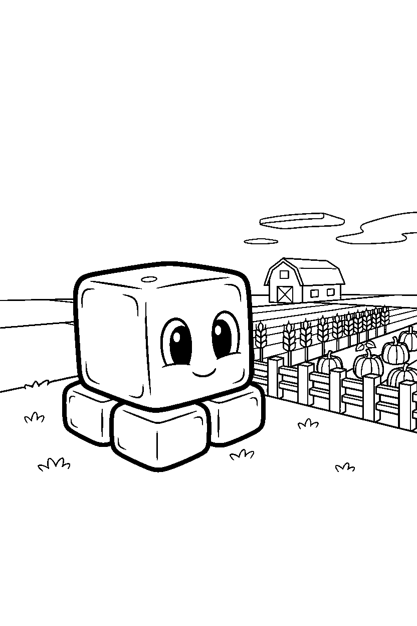minecraft slime watching calmly near a farm field line art