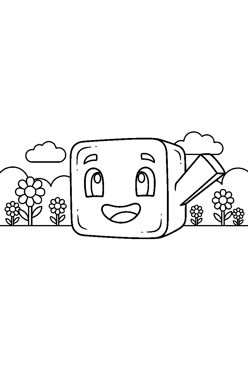 minecraft slime waving happily in a meadow line art