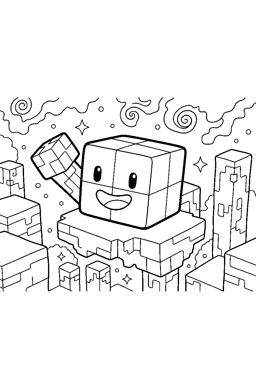 minecraft slime waving happily in the end dimension line art