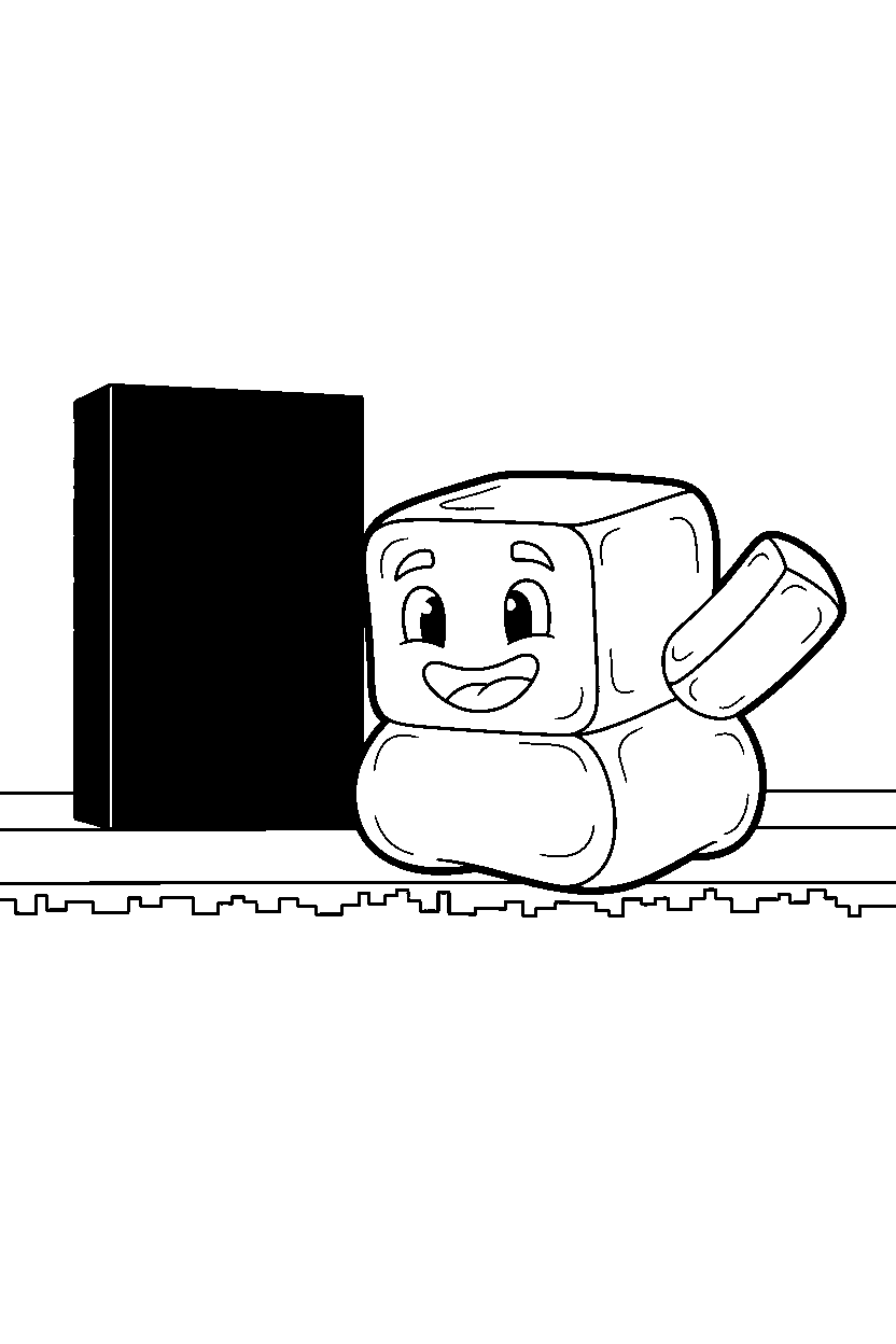 minecraft slime waving happily near a nether portal line art