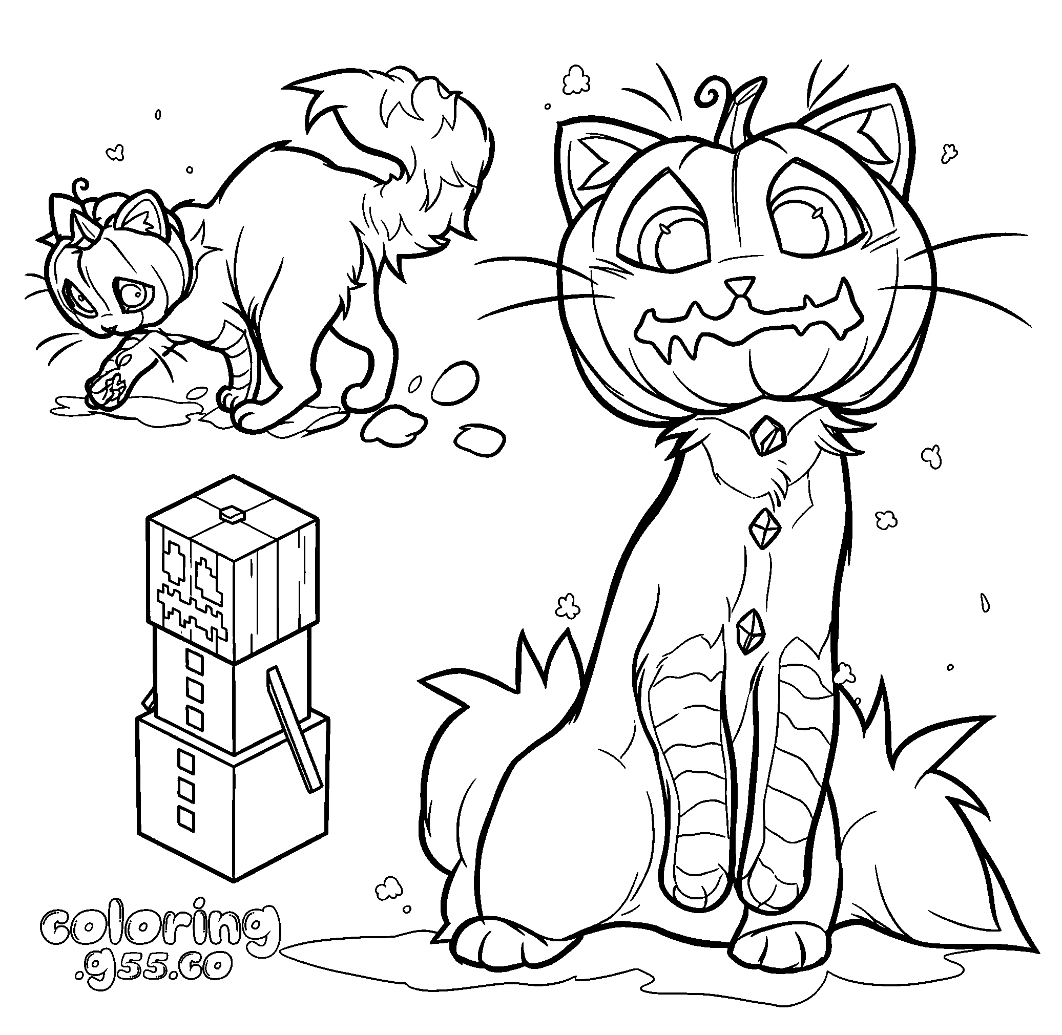 minecraft snow golem cat halloween line art