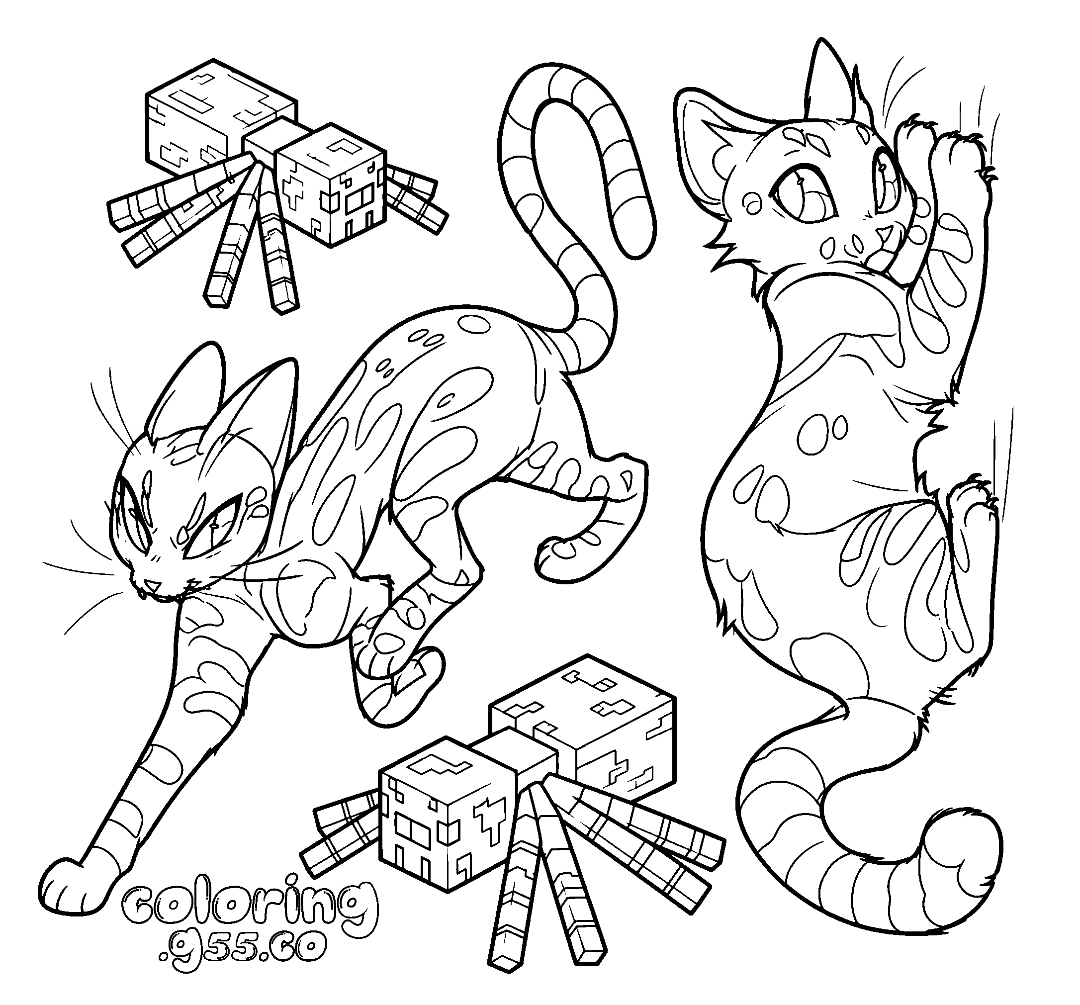 minecraft spider cats line art