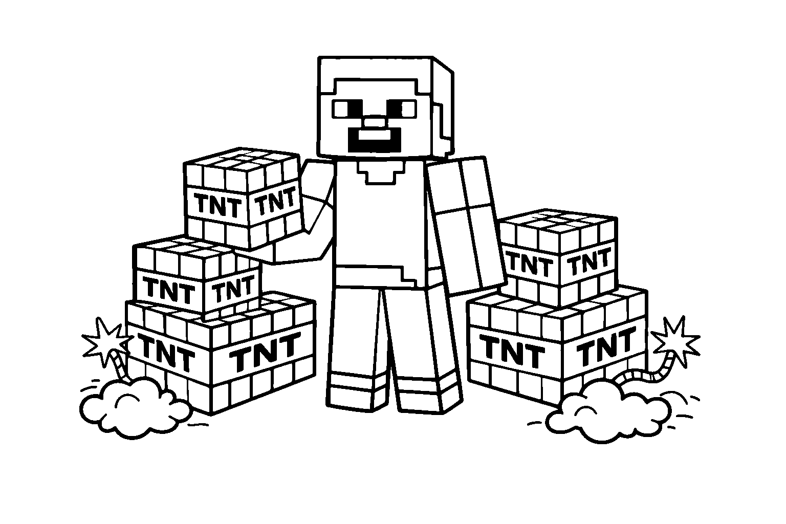 minecraft steve line art holding tnt