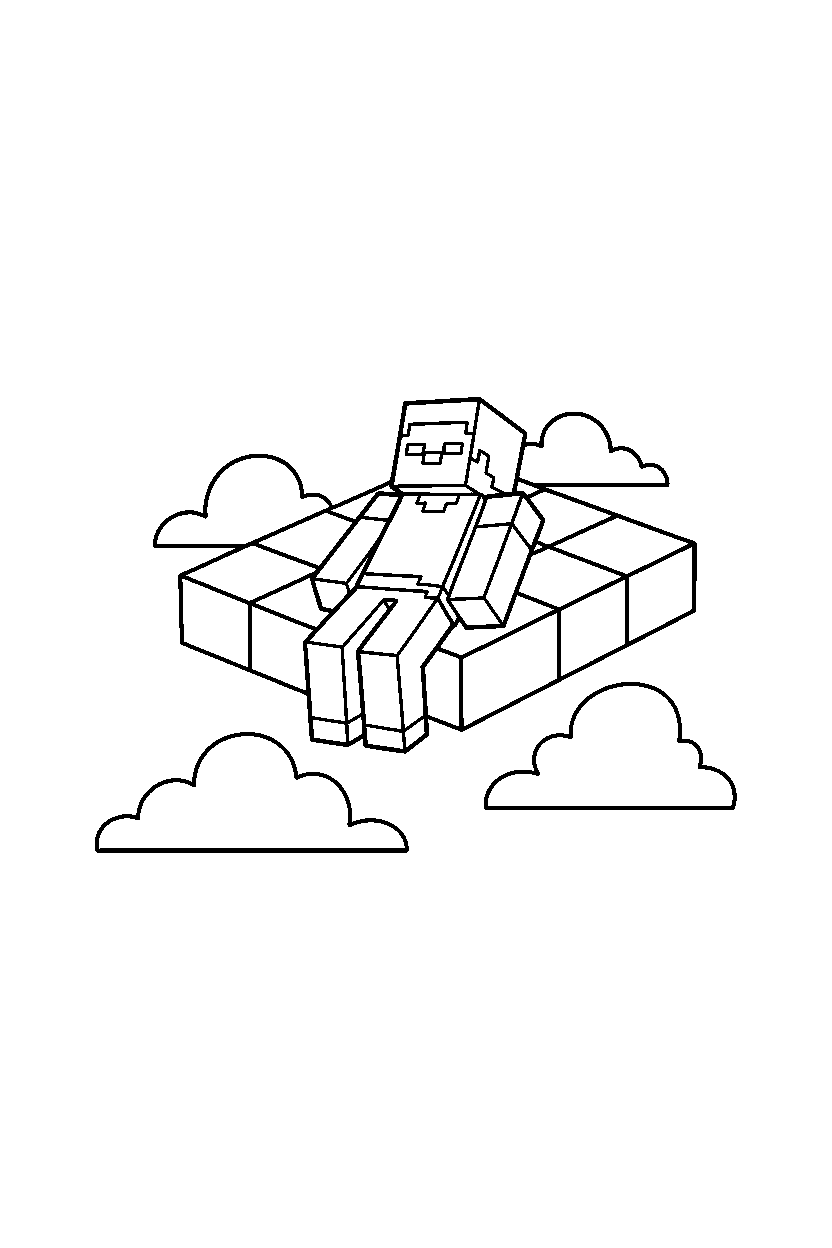 minecraft steve floating calmly in a sky base line art