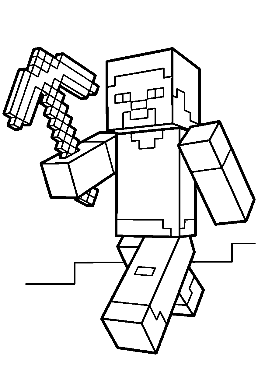 minecraft steve holding a pickaxe line art