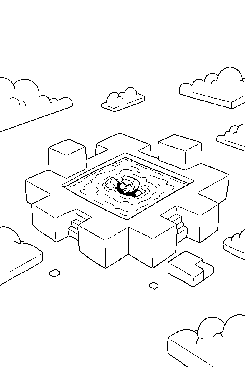 minecraft steve swimming calmly in a sky base line art