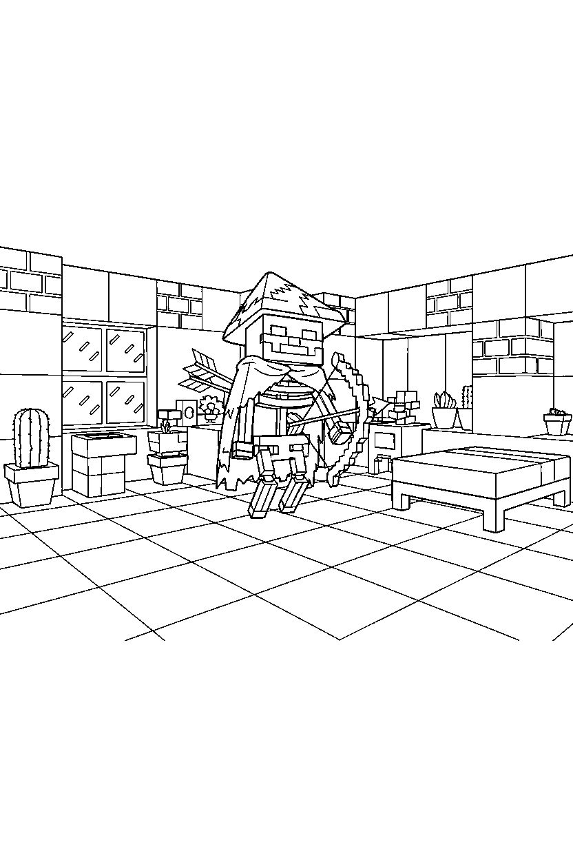 minecraft stray floating calmly in a survival base line art