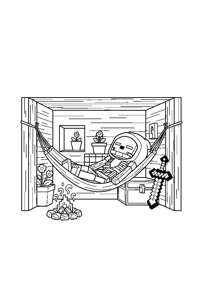 minecraft stray relaxing peacefully in a survival base line art
