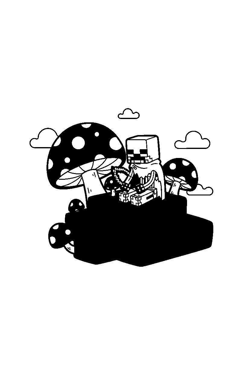 minecraft stray sitting calmly on a mushroom island line art