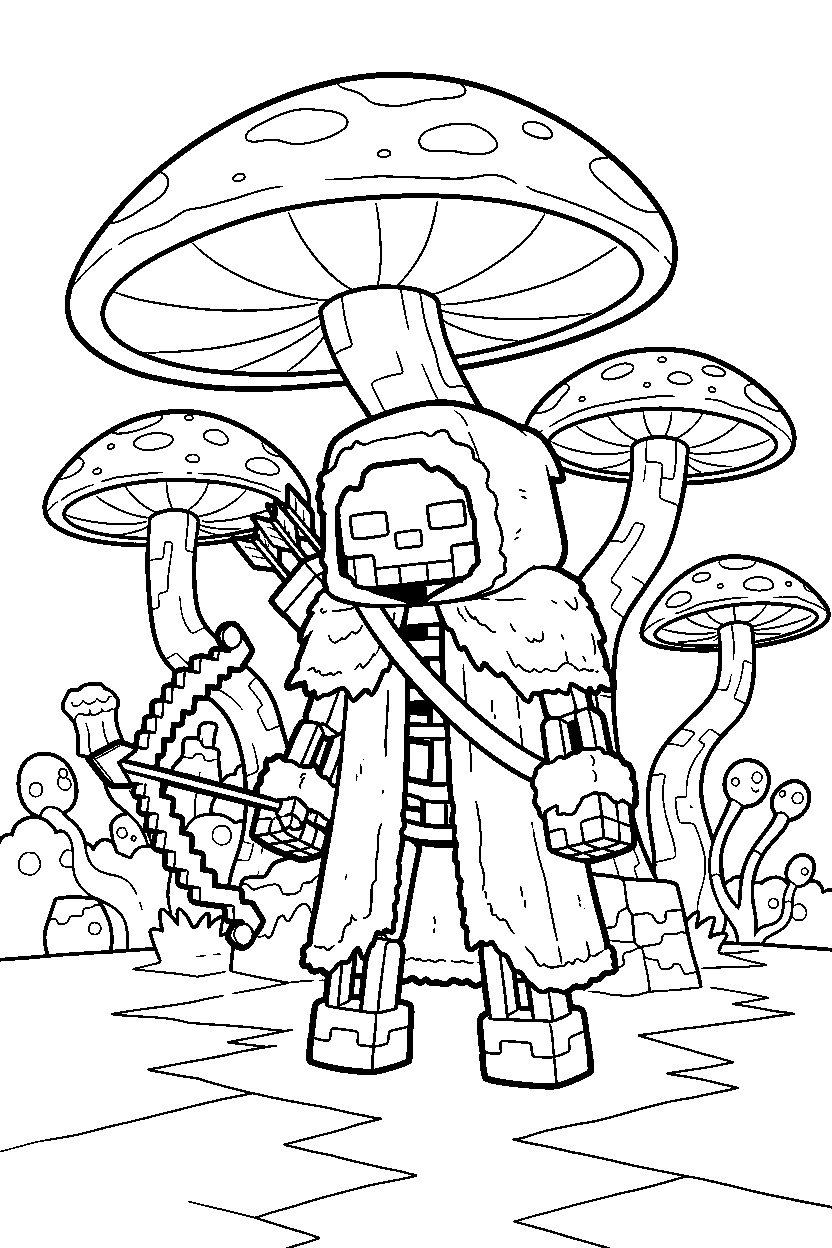 minecraft stray standing confidently in warped forest line art