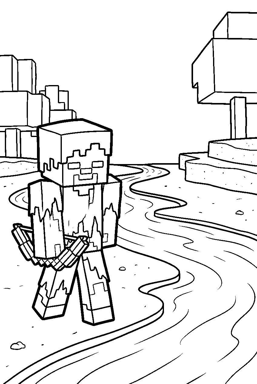minecraft stray standing near a river on a beach line art