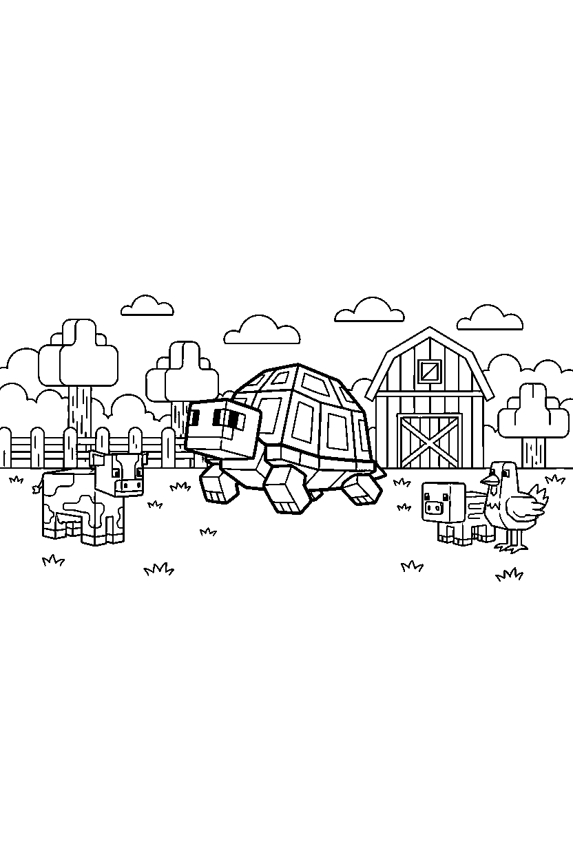 minecraft turtle floating inside an animal farm line art
