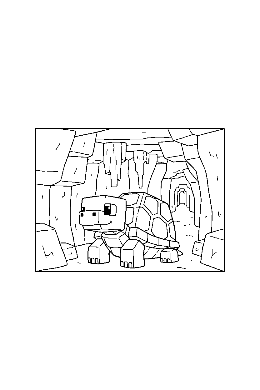 minecraft turtle watching in cave entrance line art