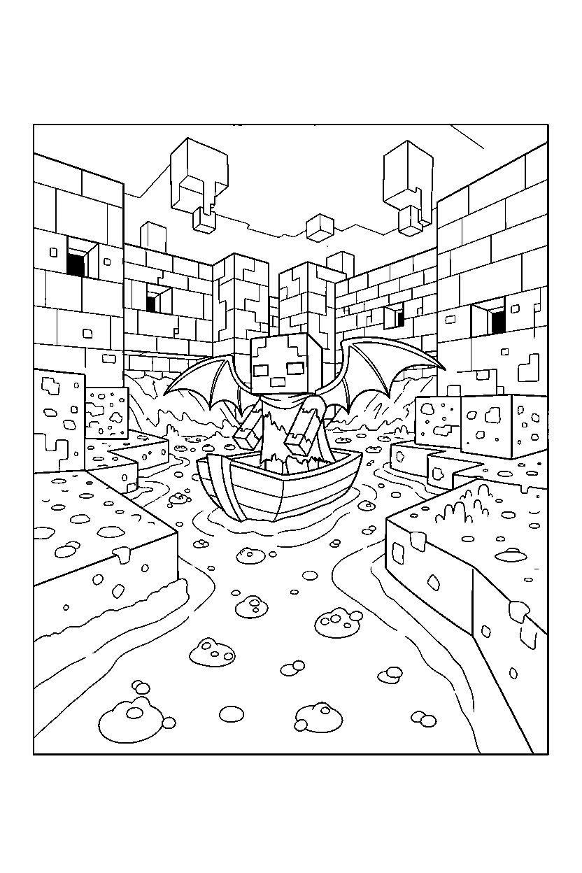 minecraft vex riding a boat in a nether fortress line art