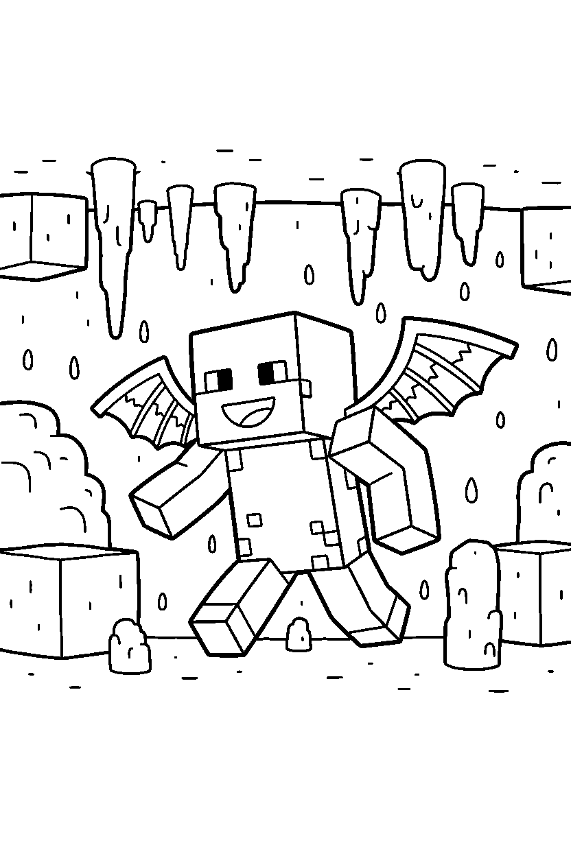 minecraft vex running happily in a dripstone cave line art
