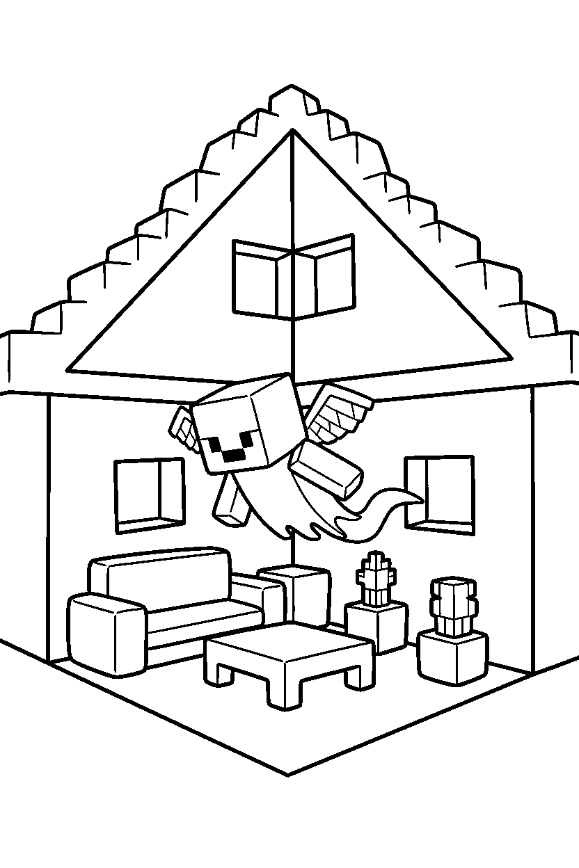minecraft vex swimming calmly inside a house line art