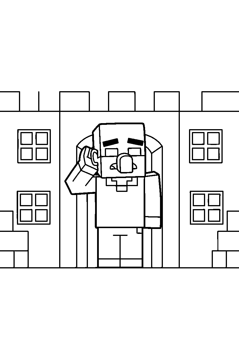 minecraft villager listening carefully in a castle base line art
