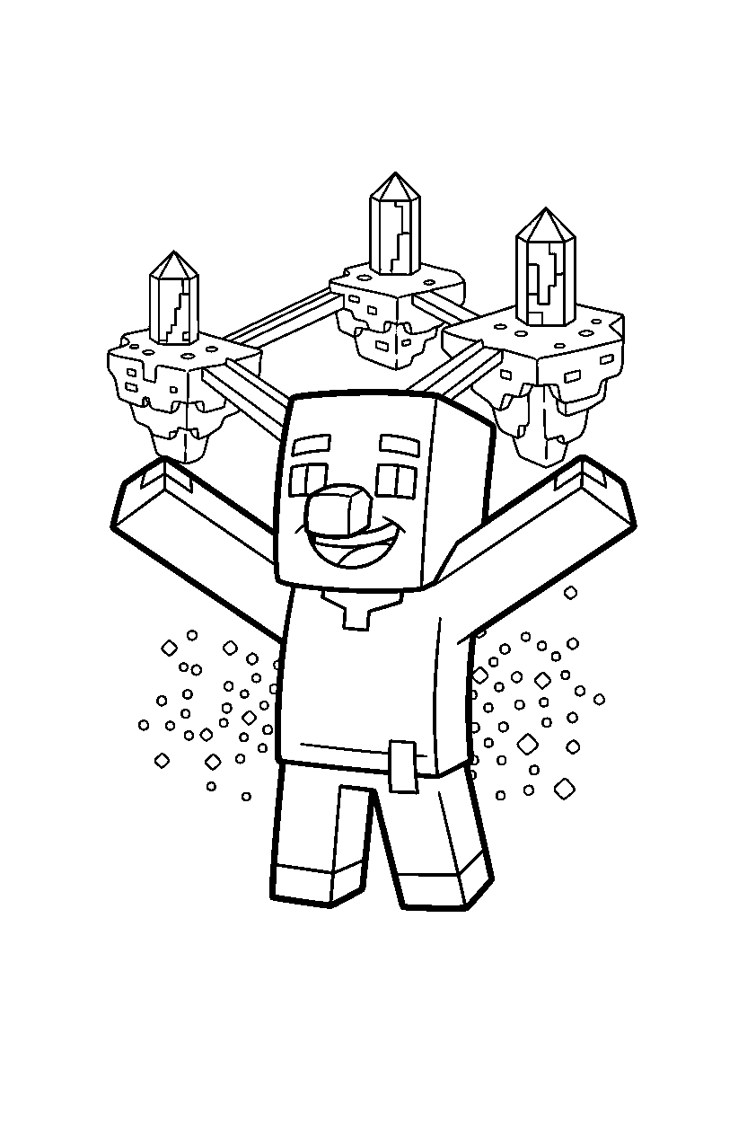 minecraft villager posing happily in the end dimension line art