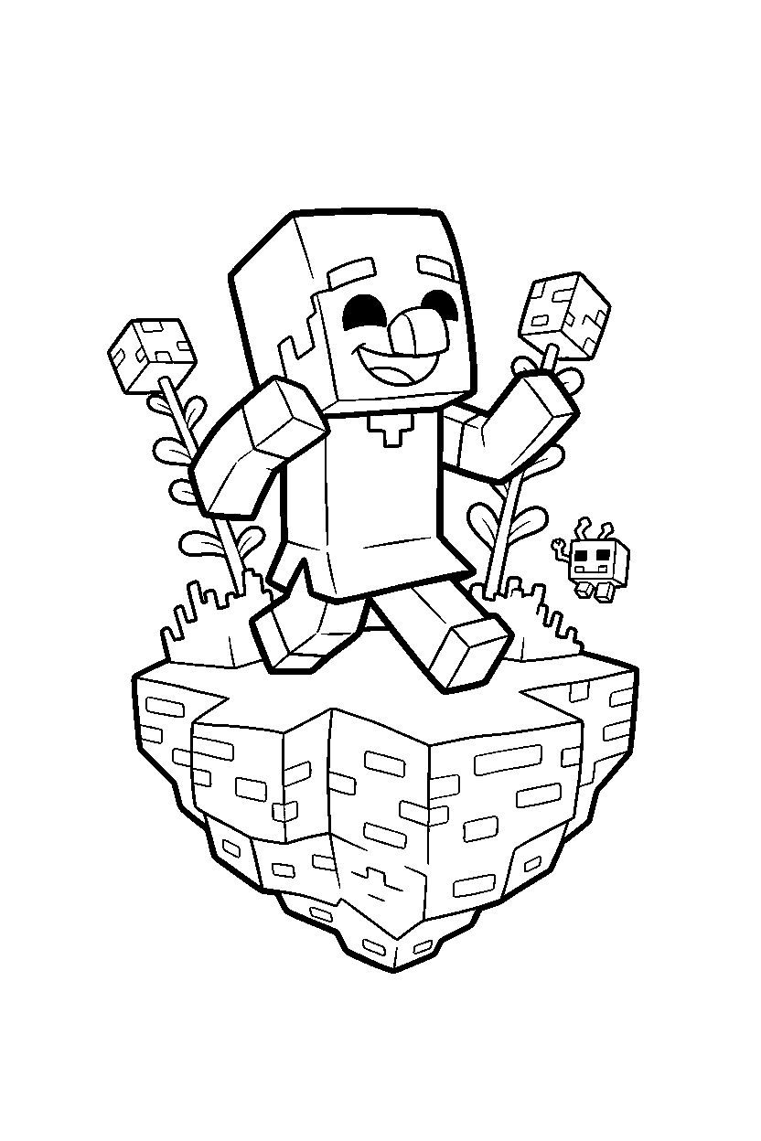 minecraft villager walking happily on an end island line art