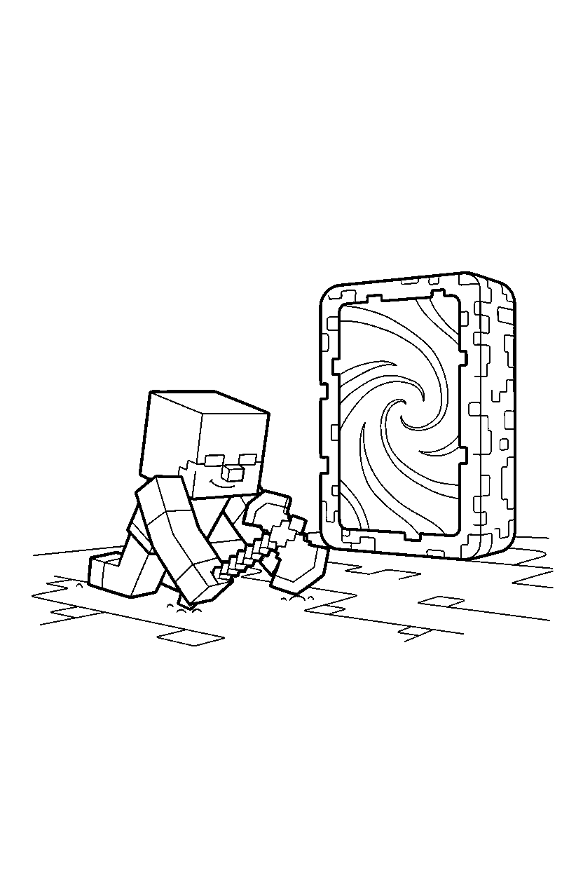 minecraft vindicator crawling calmly near a nether portal line art