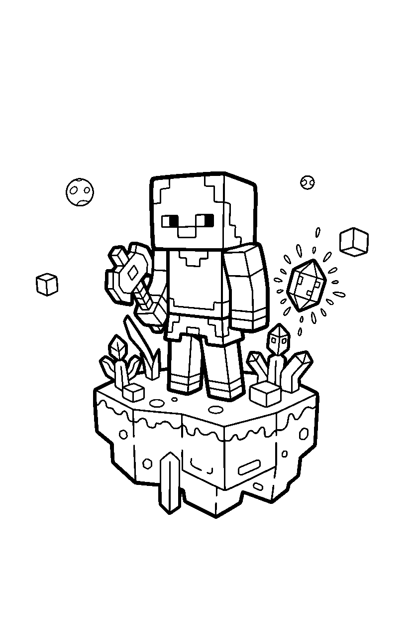 minecraft vindicator watching calmly on an end island line art
