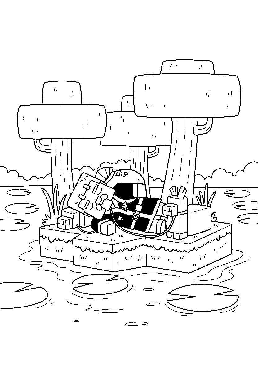 minecraft wandering trader sleeping peacefully in a swamp line art