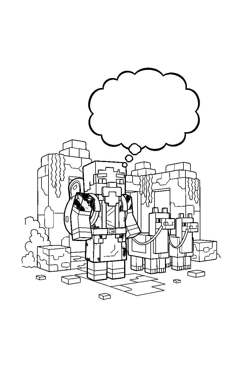 minecraft wandering trader thinking in ancient ruin line art
