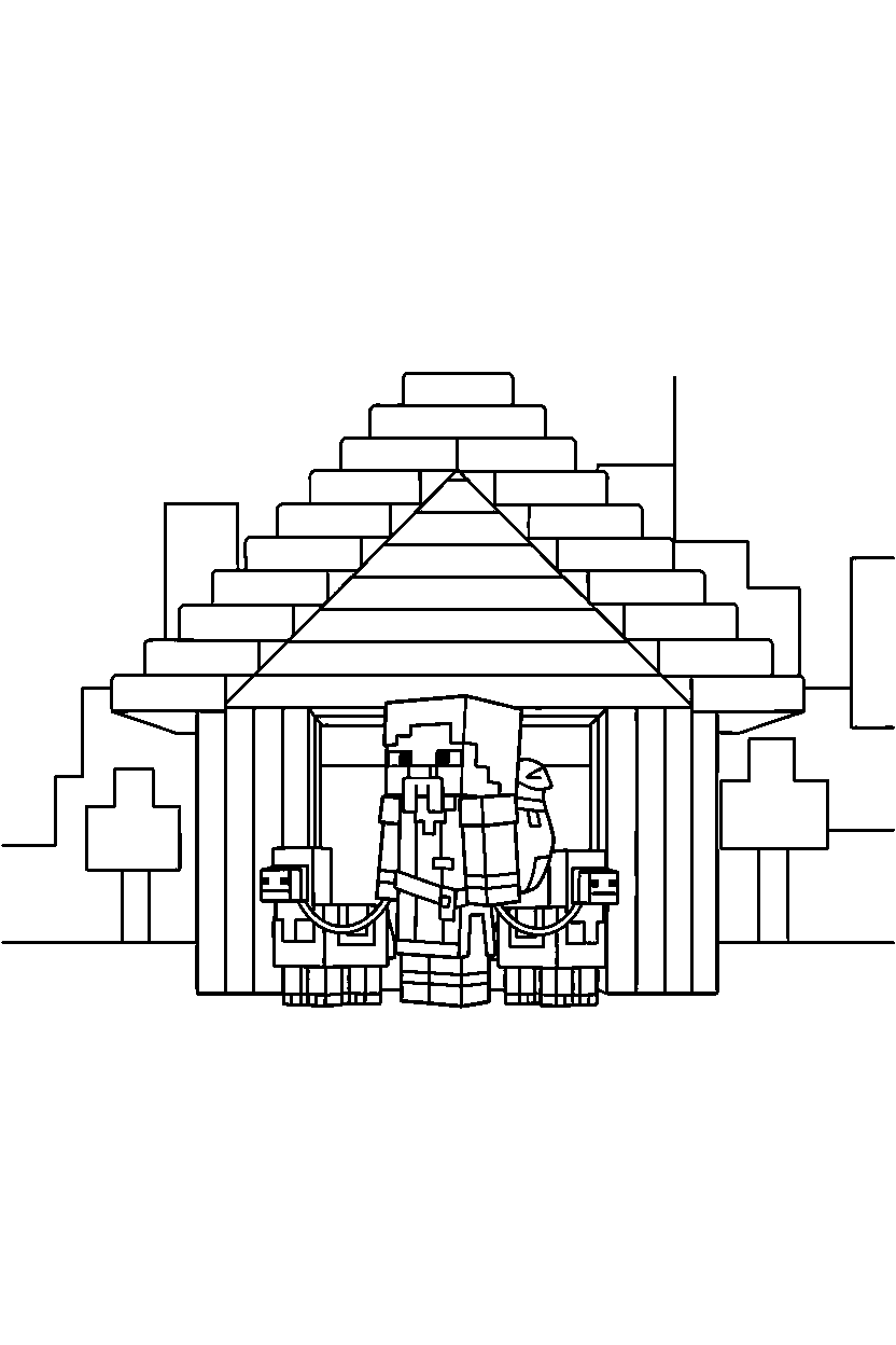 minecraft wandering trader watching calmly inside a house line art