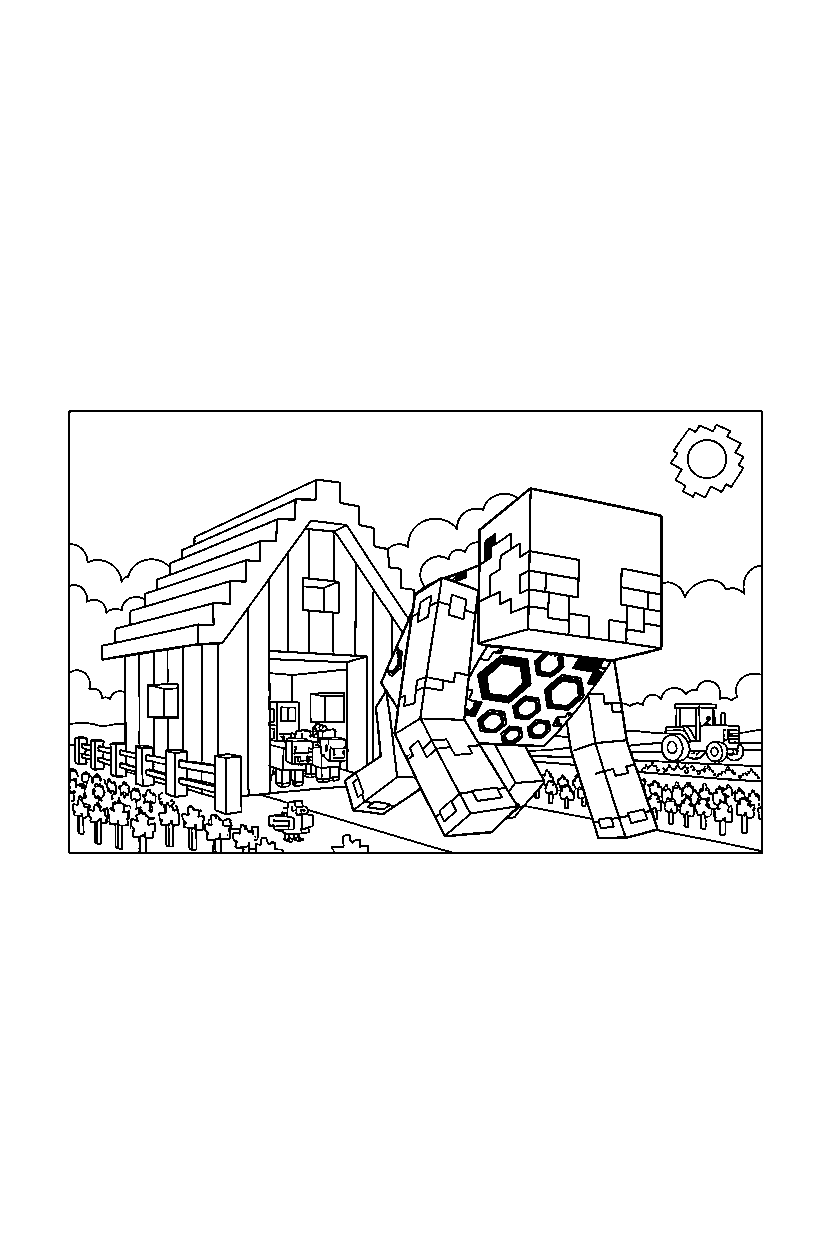 minecraft warden crawling inside a farm line art