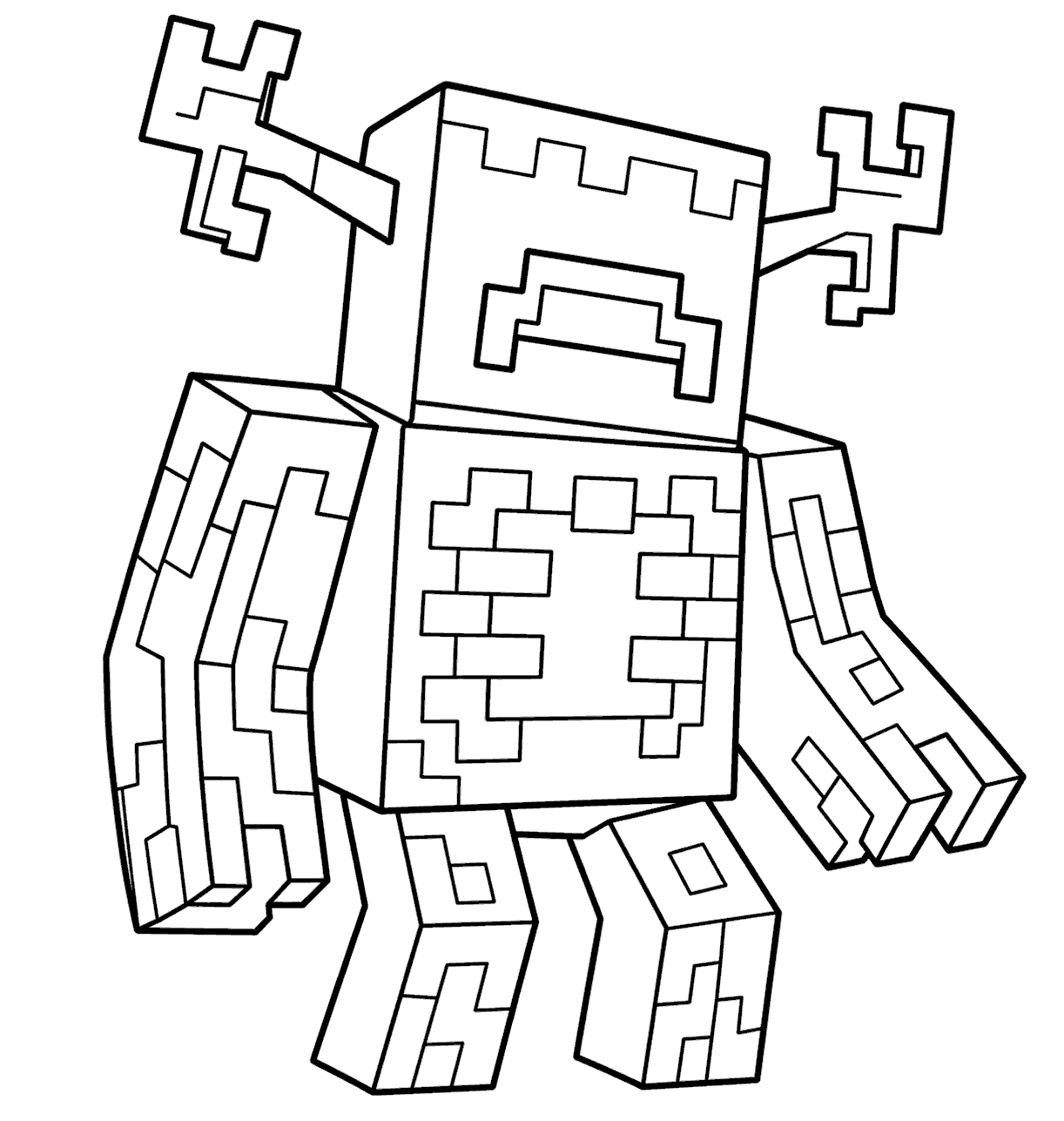 minecraft warden deep dark boss monster line art for kids