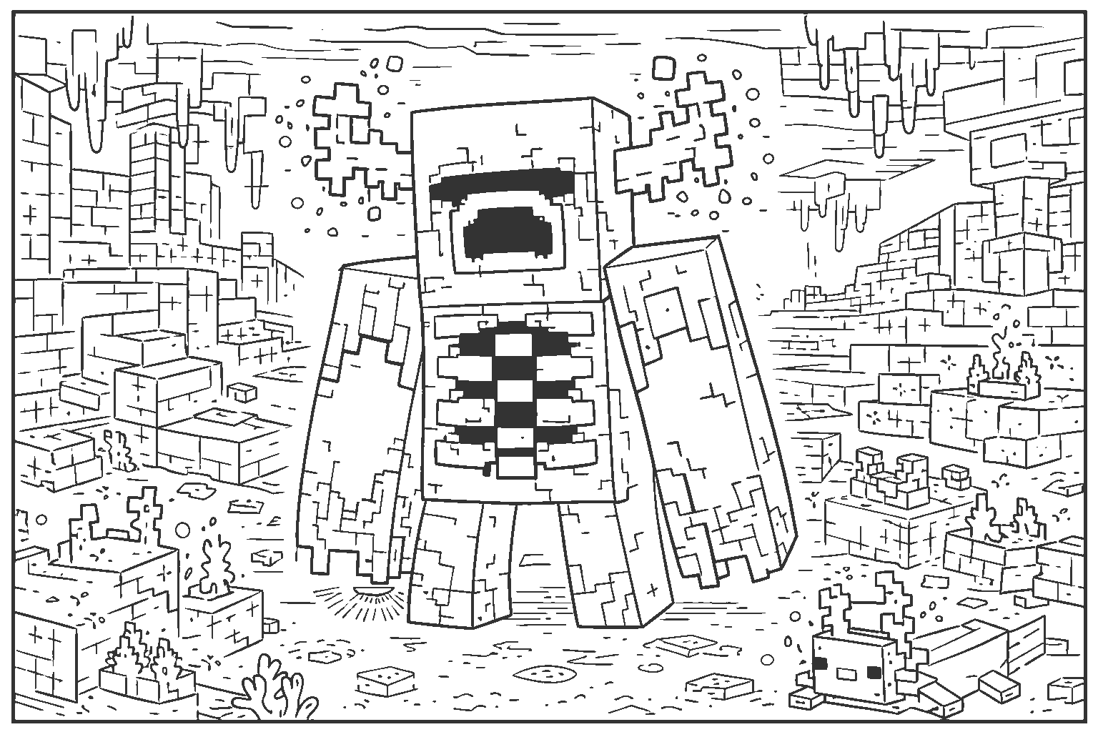 minecraft warden deep dark caves line art