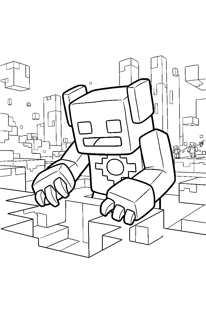 minecraft warden digging carefully in the end dimension line art