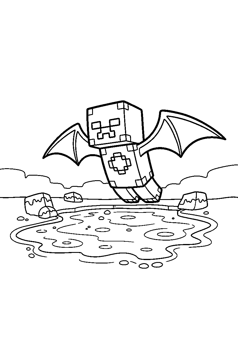 minecraft warden flying calmly near a lava lake line art