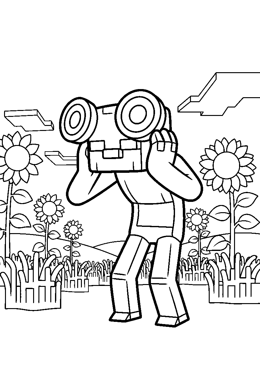 minecraft warden listening carefully in sunflower plains line art