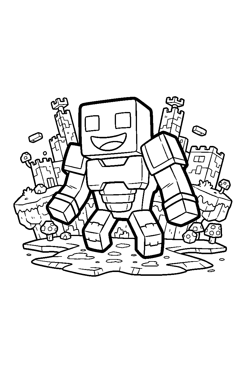 minecraft warden posing happily in the nether line art
