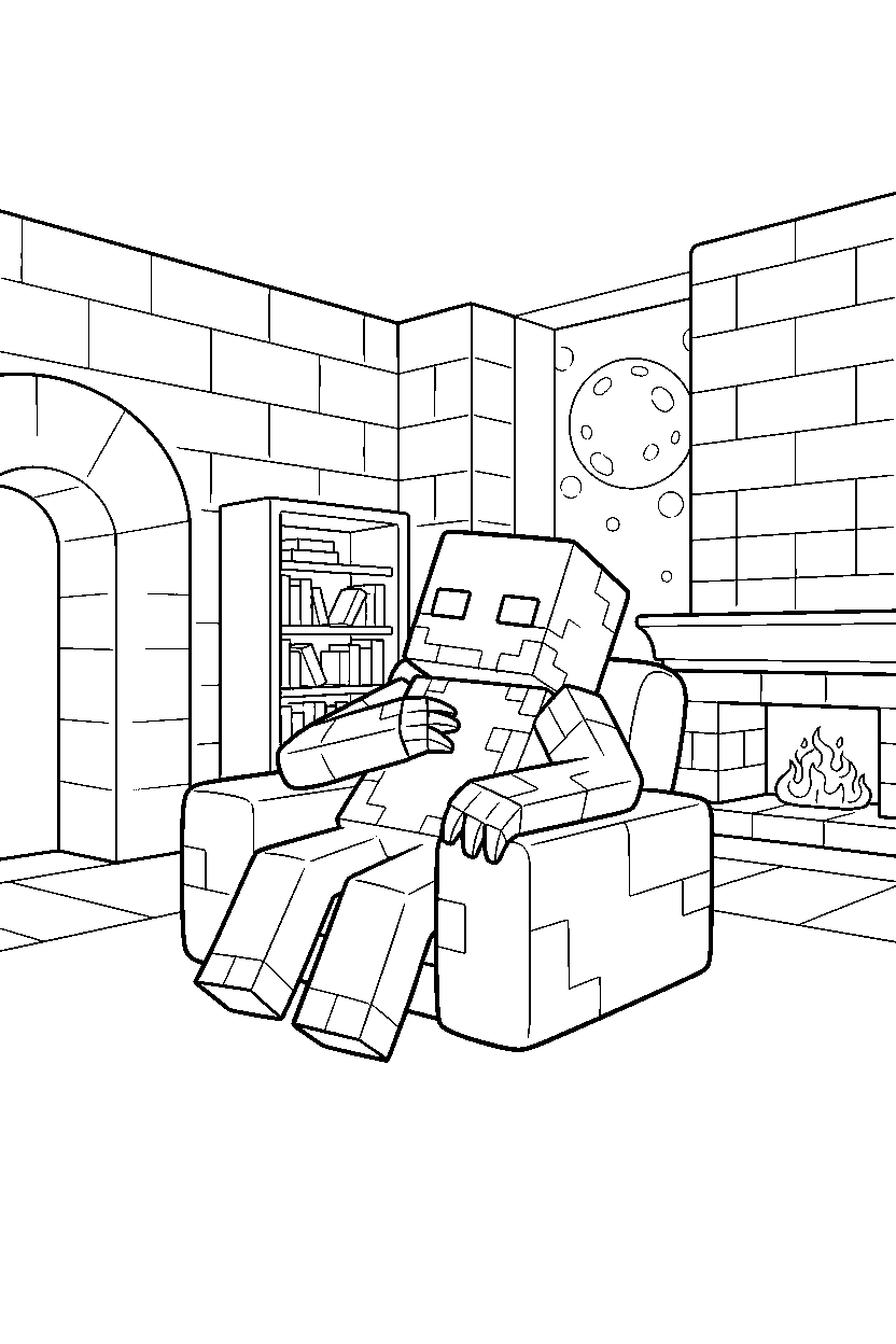 minecraft warden relaxing peacefully in a castle base line art