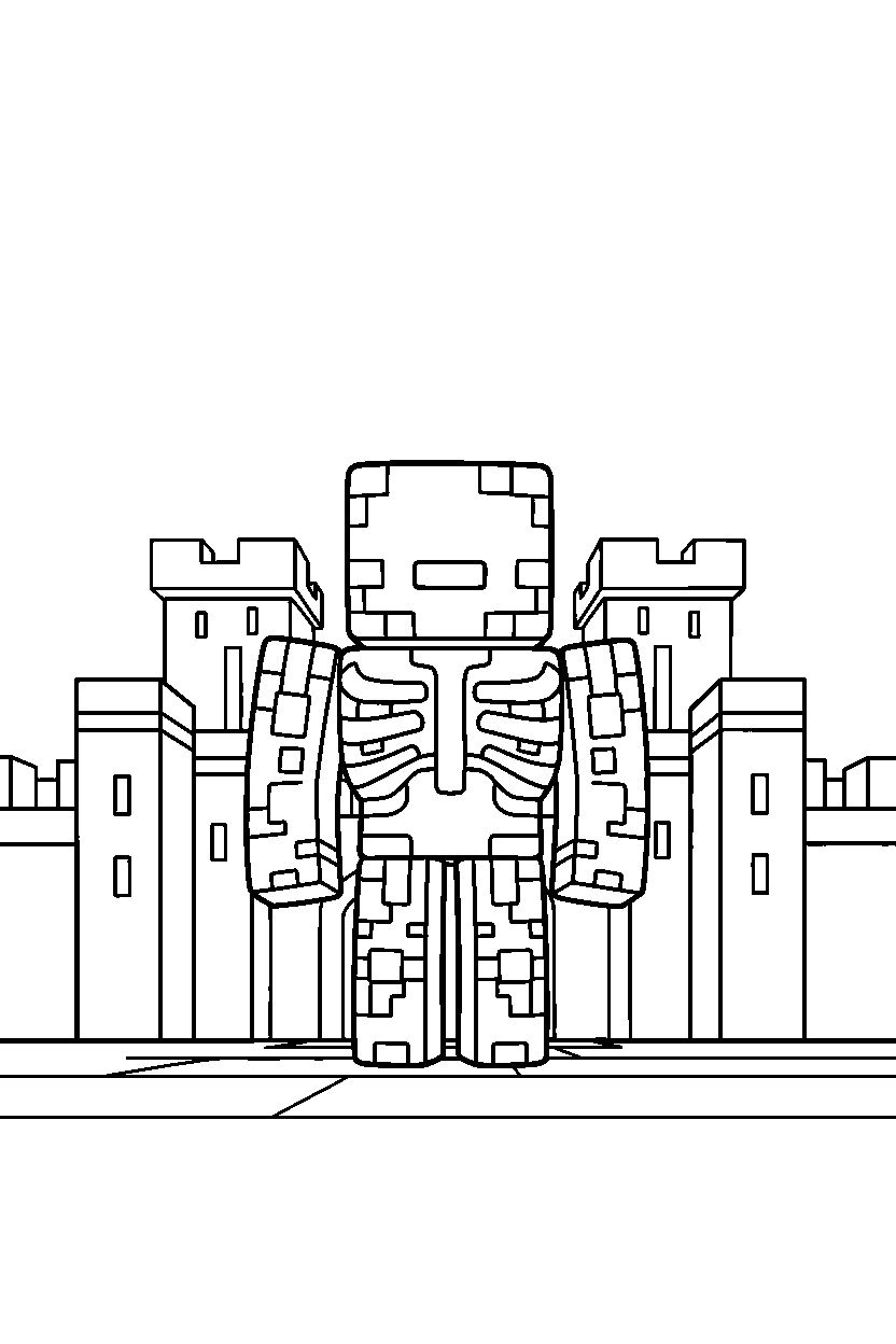 minecraft warden standing calmly in a castle base line art
