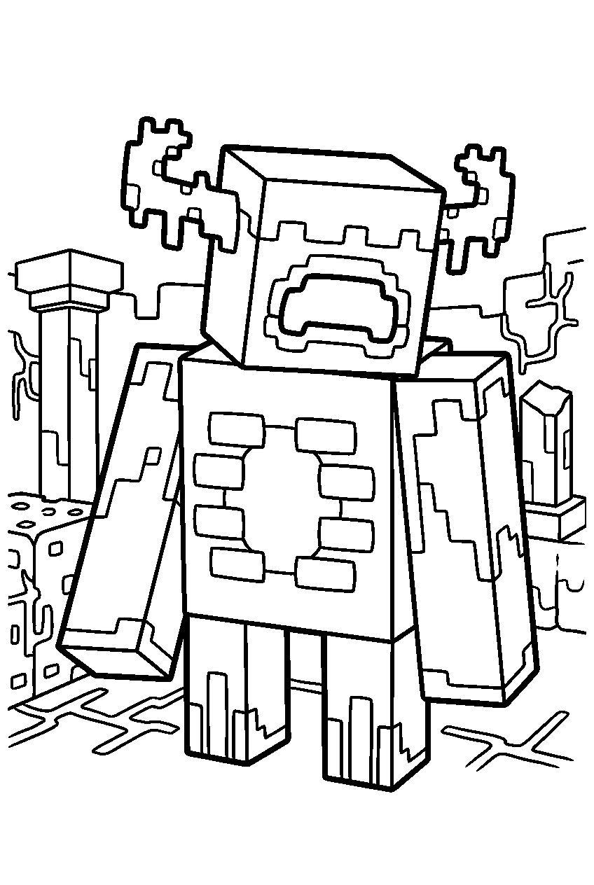 minecraft warden standing in the deep dark line art