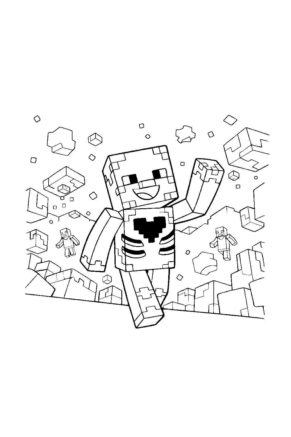 minecraft warden walking happily in the end dimension line art