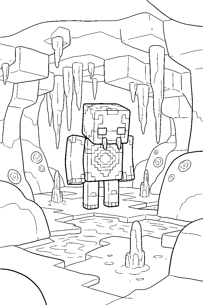 minecraft warden watching calmly in a dripstone cave line art