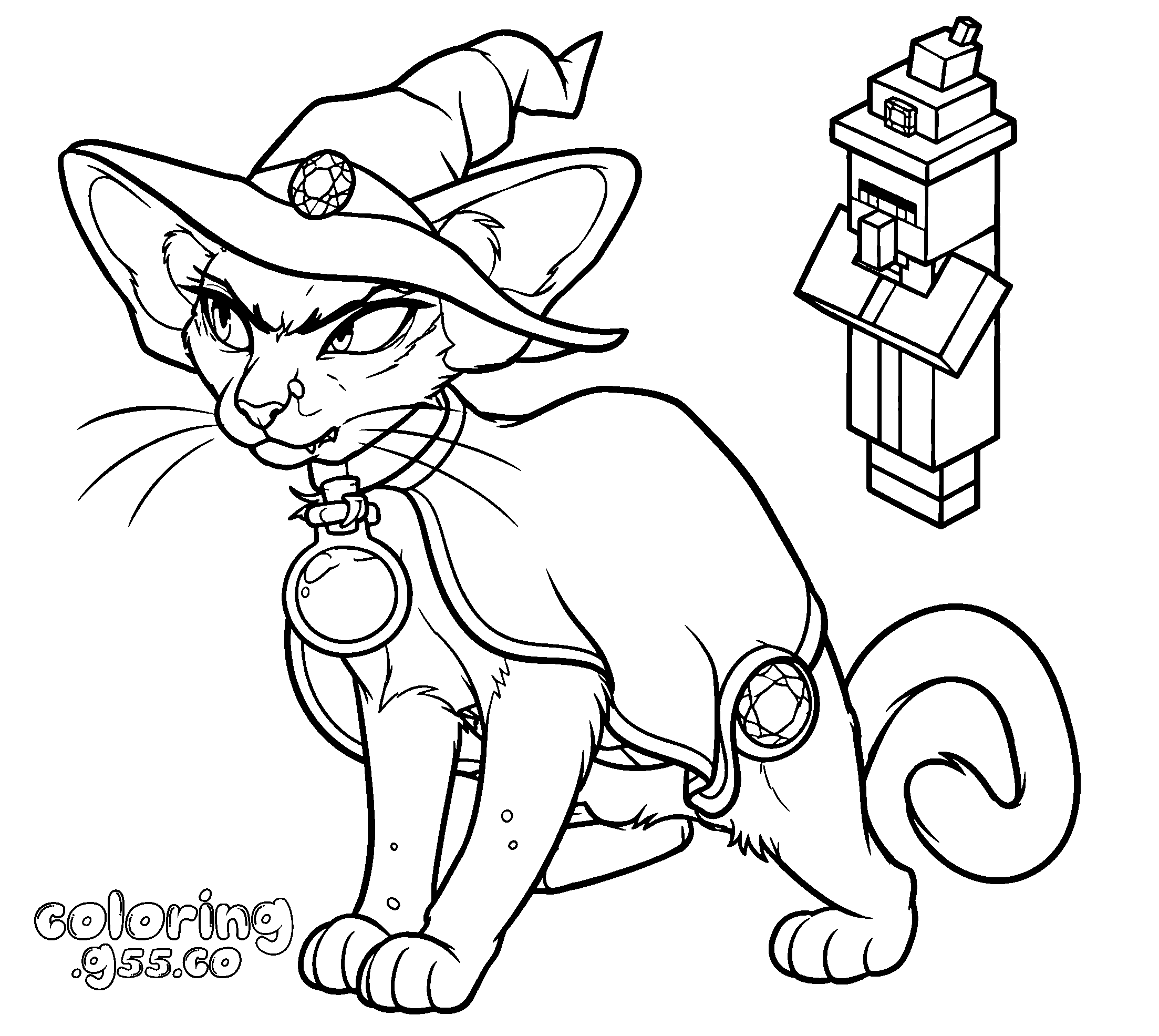 minecraft witch cat line art