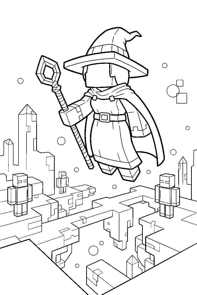 minecraft witch gliding calmly in the end dimension line art