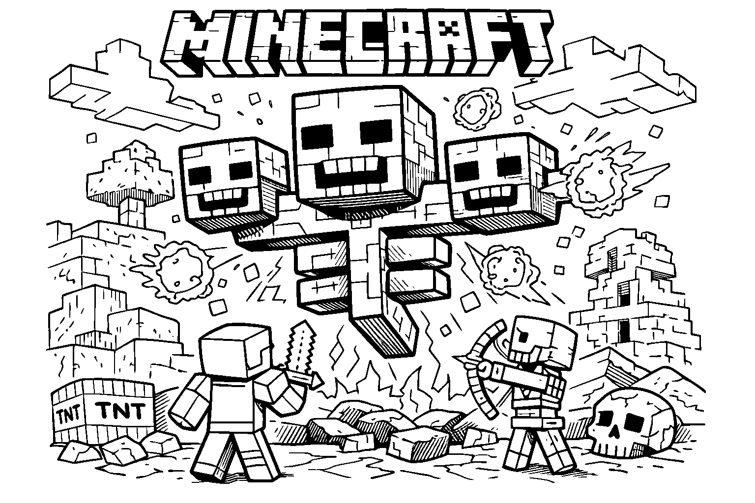 minecraft wither boss battle line art